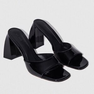 BY FAR MICHELE BLACK PATENT LEATHER MULES